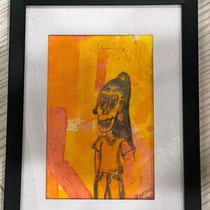 Stacyy Painting Original 4x6 Inches with Black Frame